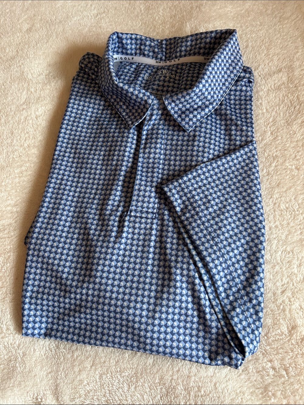 RW Golf Blue Geo-Pattern Short Sleeve Polo